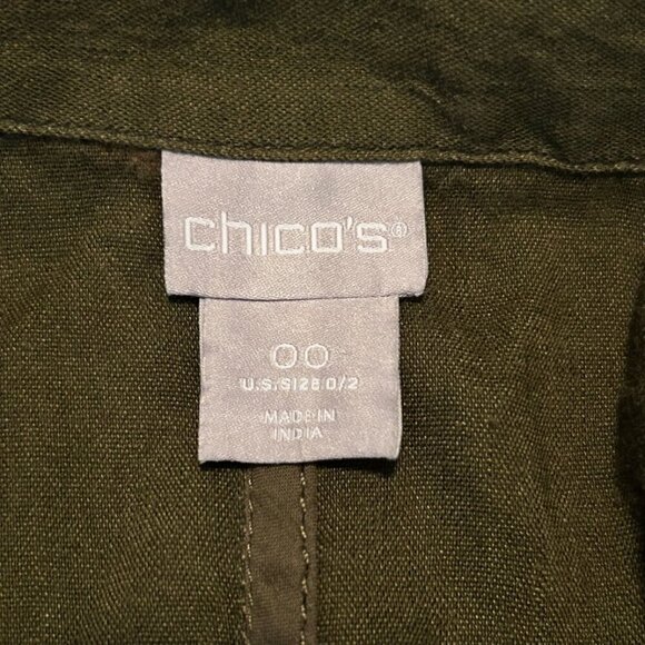Chico's Women's Open-Front Olive Green Jacket with Notch Collar - Picture 5 of 6
